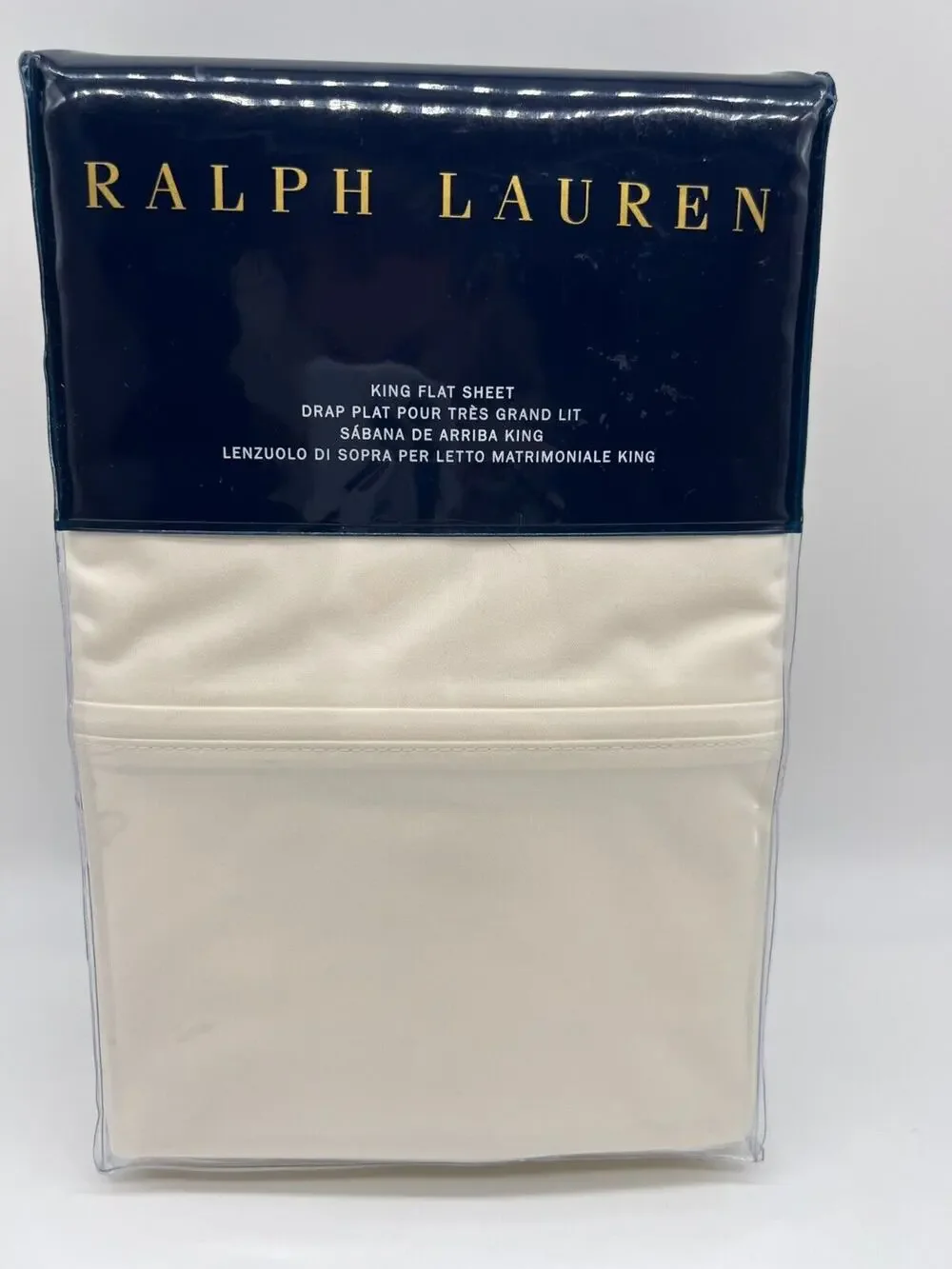 Ralph Lauren RL464 Solid Percale King Flat Sheet Regata Cream Bed Sheet New
